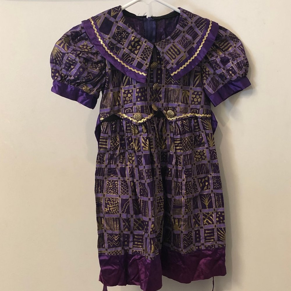 Purple print & gold trim fancy little girls dress Size 6